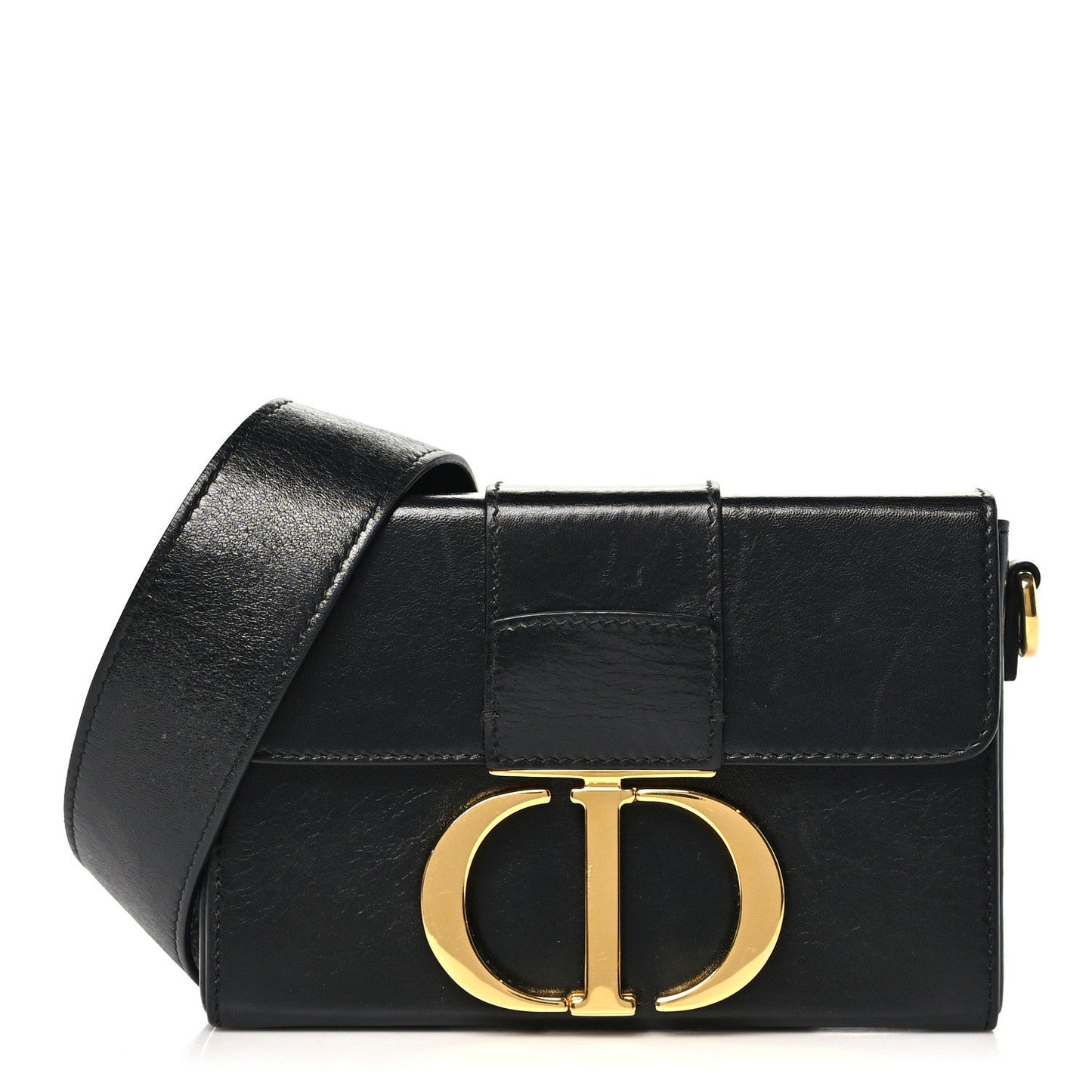 Crackled Lambskin 30 Montaigne Box Bag Black