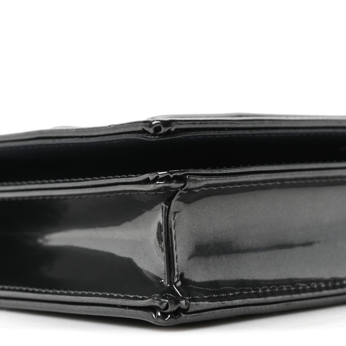 Metallic Patent Micro-Cannage Diorama Wallet on Chain Pouch Onyx Black
