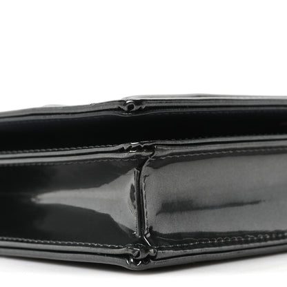 Metallic Patent Micro-Cannage Diorama Wallet on Chain Pouch Onyx Black