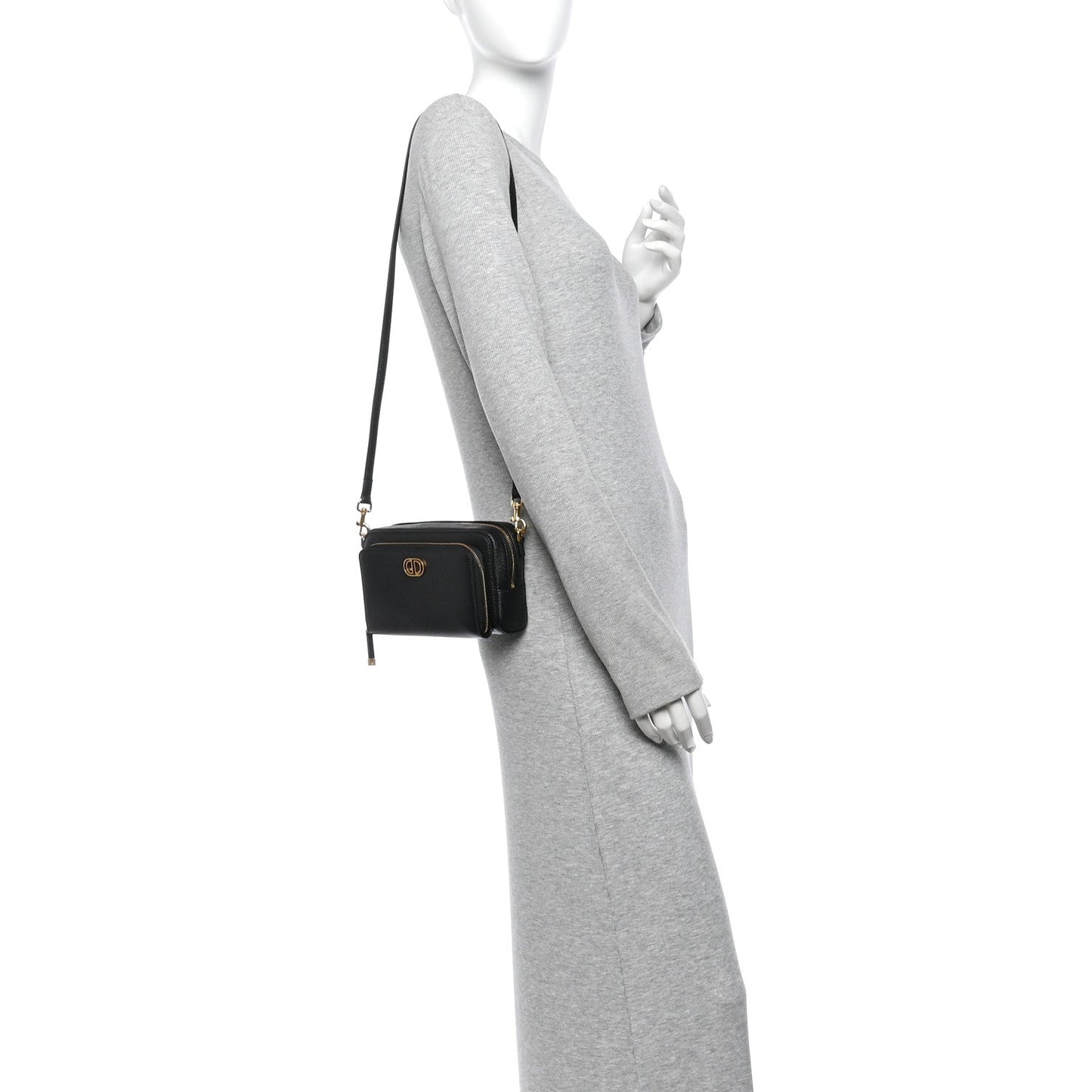 Grained Calfskin Caro Double Pouch Black