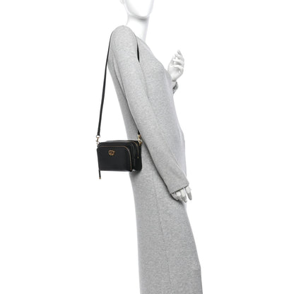 Grained Calfskin Caro Double Pouch Black
