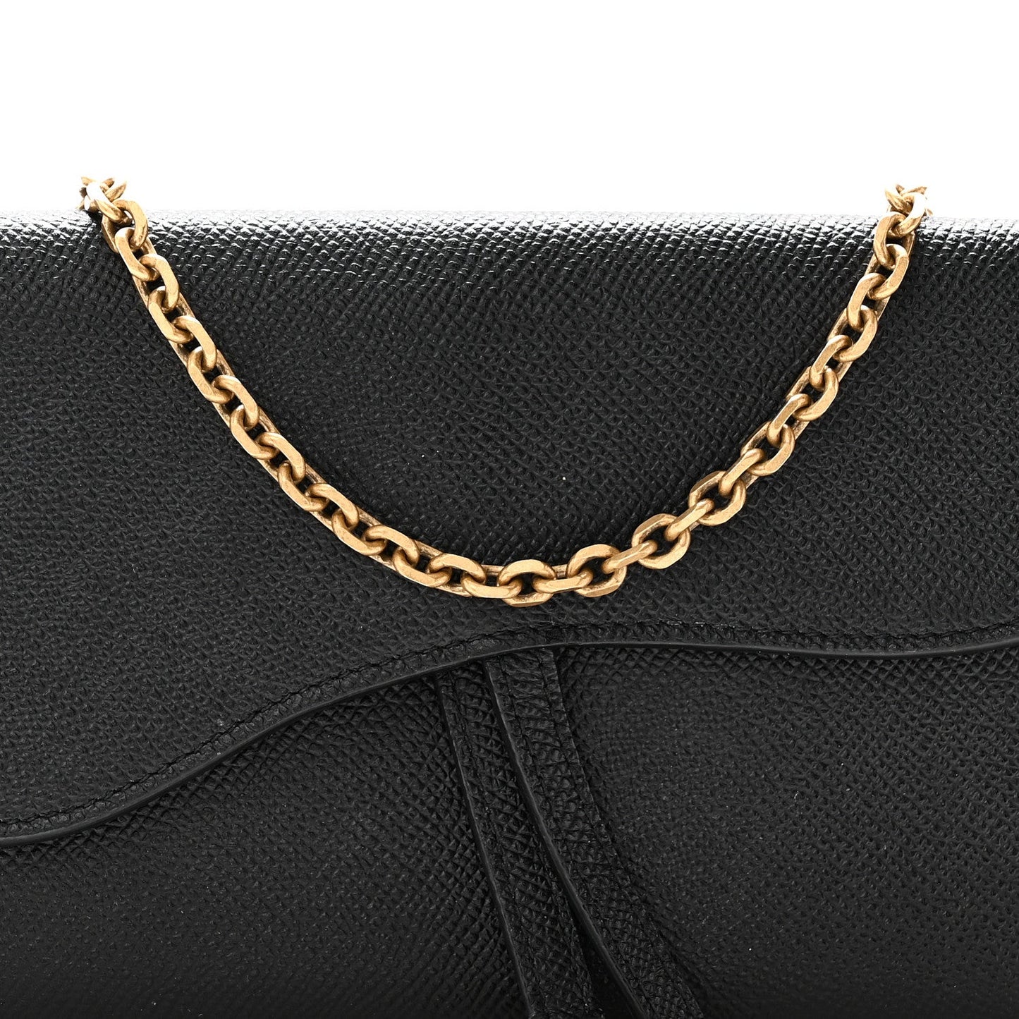 Grained Calfskin Saddle Chain Wallet Pouch Black