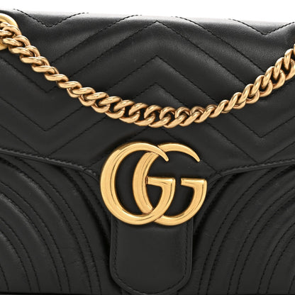 Calfskin Matelasse Small GG Marmont Shoulder Bag Black