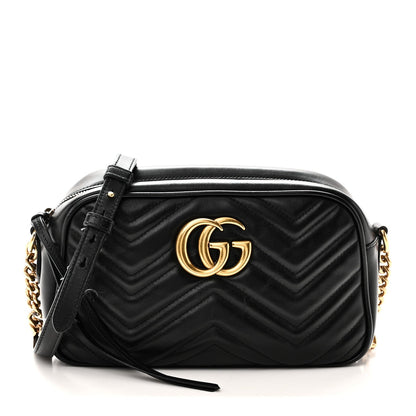 Calfskin Matelasse Small GG Marmont Chain Shoulder Bag Black