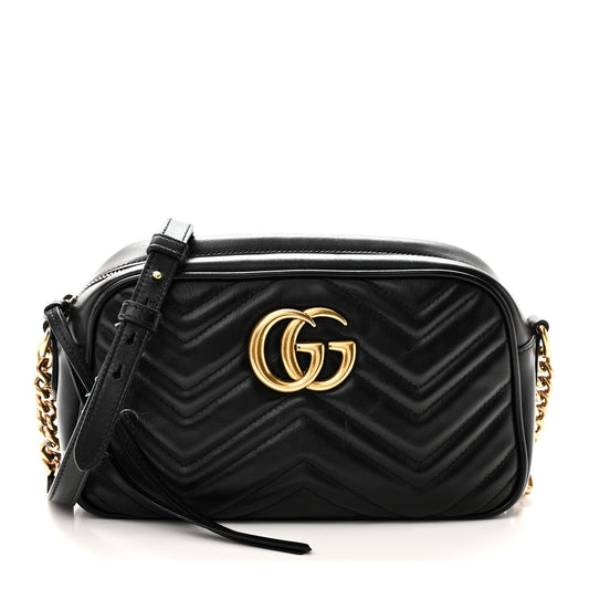 Calfskin Matelasse Small GG Marmont Chain Shoulder Bag Black