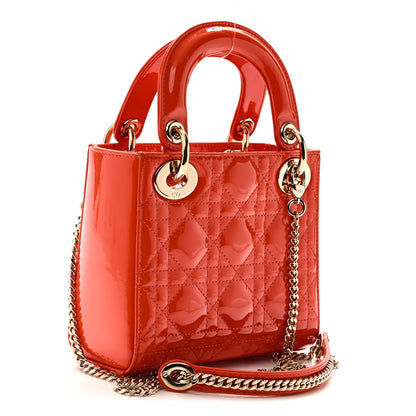 Patent Cannage Mini Lady Dior Orange