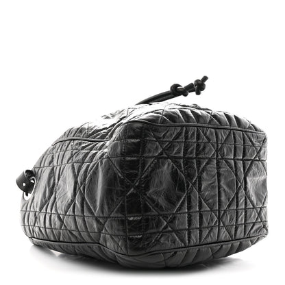 Crinkled Calfskin Macrocannage Medium D-Motion Bag Black