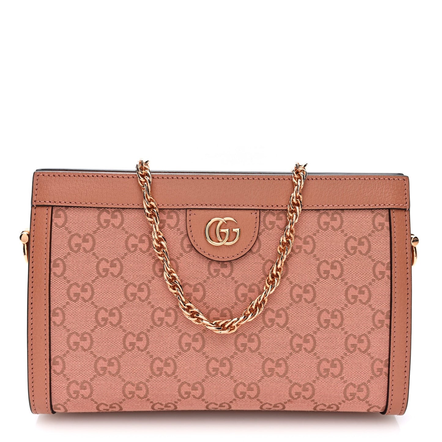 Monogram Textured Dollar Calfskin Small Ophidia Chain Shoulder Bag Cloche Rose Pink