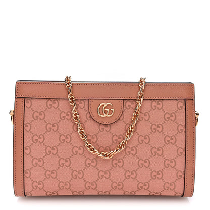 Monogram Textured Dollar Calfskin Small Ophidia Chain Shoulder Bag Cloche Rose Pink