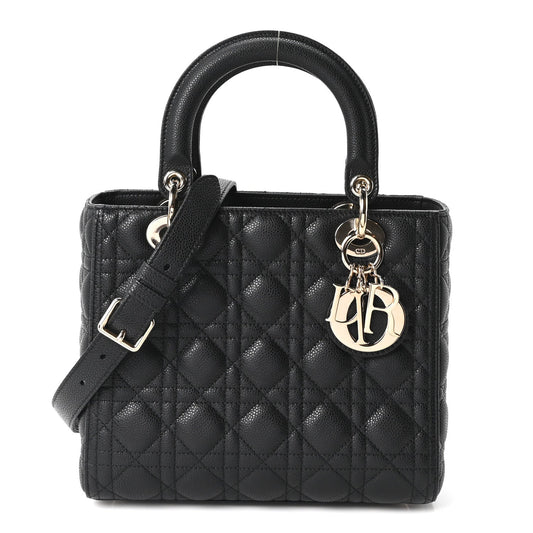 Grained Calfskin Cannage Medium Lady Dior Black