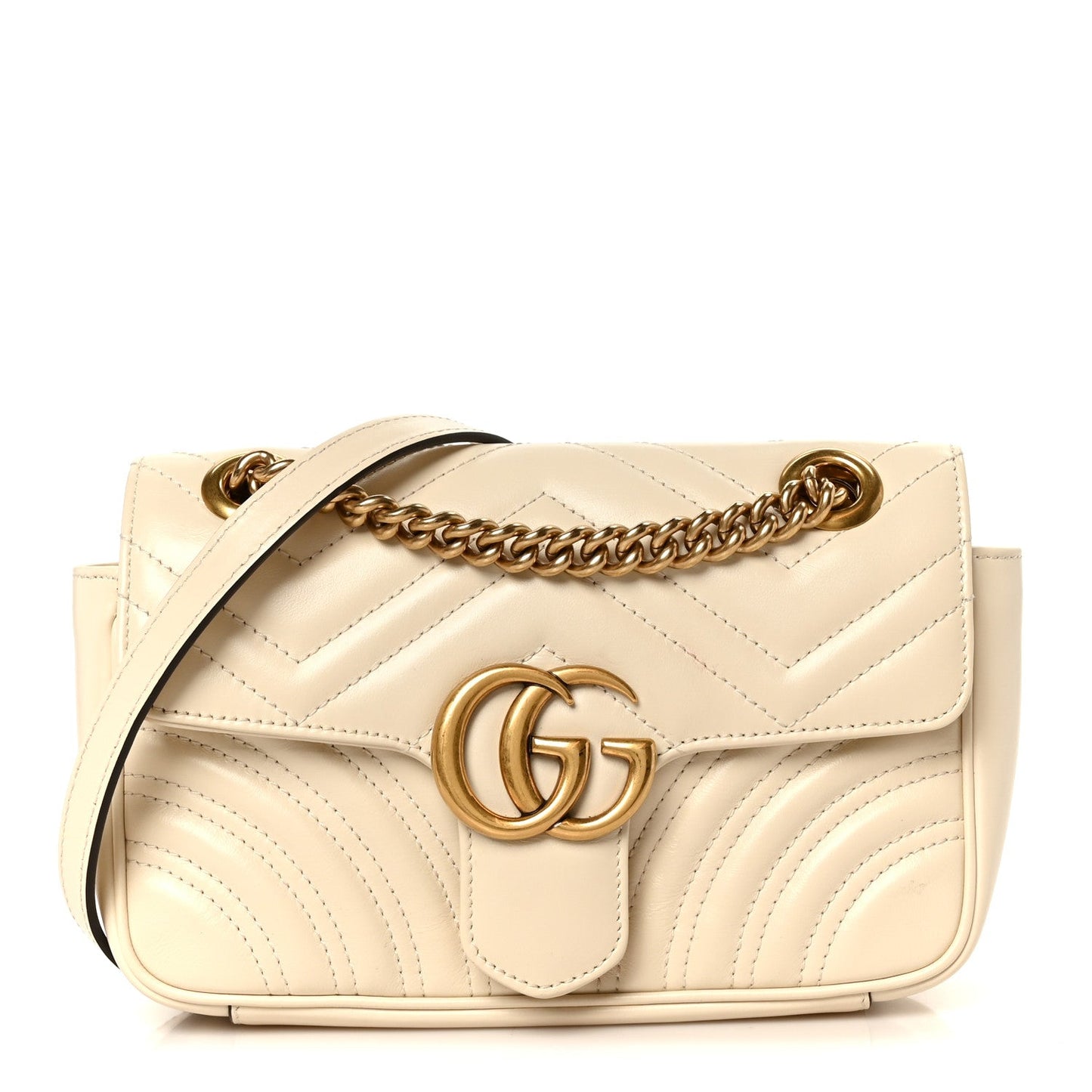 Calfskin Matelasse Mini GG Marmont Shoulder Bag White
