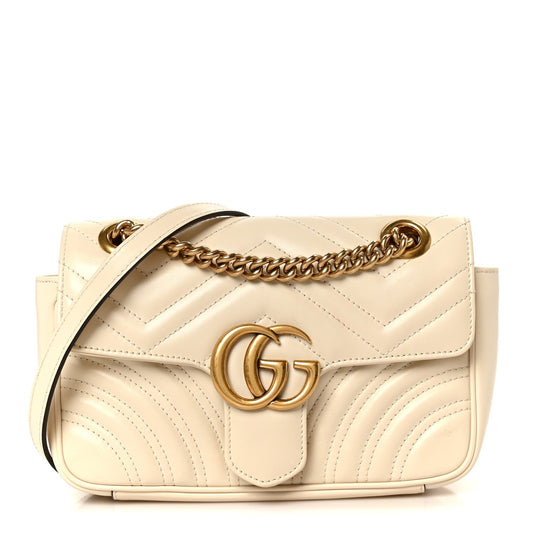 Calfskin Matelasse Mini GG Marmont Shoulder Bag White