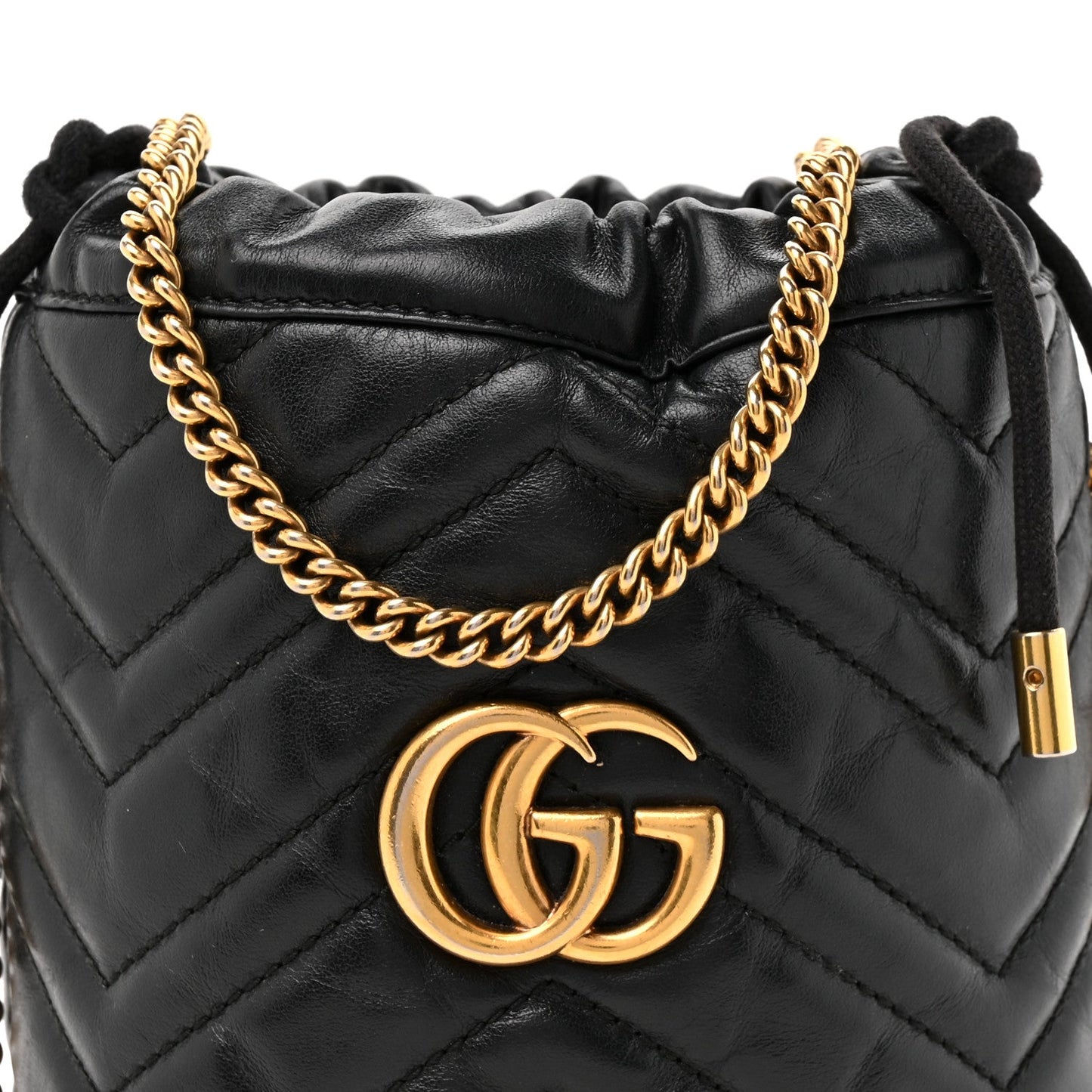 Calfskin Matelasse Mini GG Marmont 2.0 Bucket Bag Black