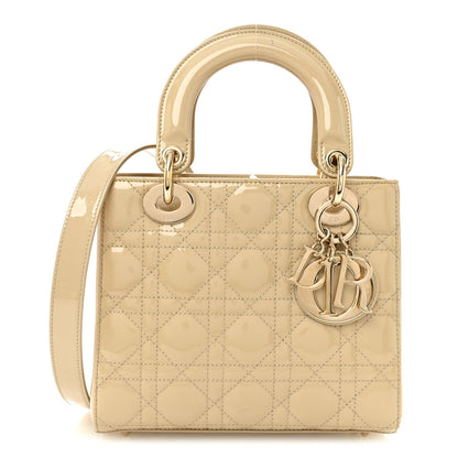 Patent Cannage Small Lady Dior Beige