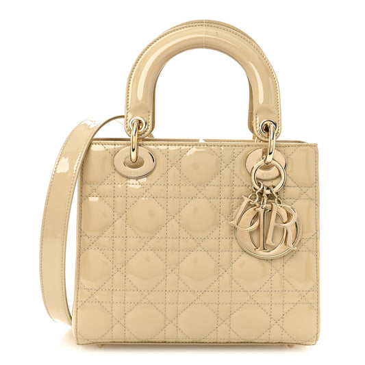 Patent Cannage Small Lady Dior Beige