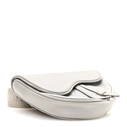 Grained Calfskin Mens Mini Saddle Bag Gray