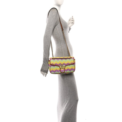 Calfskin Raffia Woven Small GG Marmont Shoulder Bag Multicolor