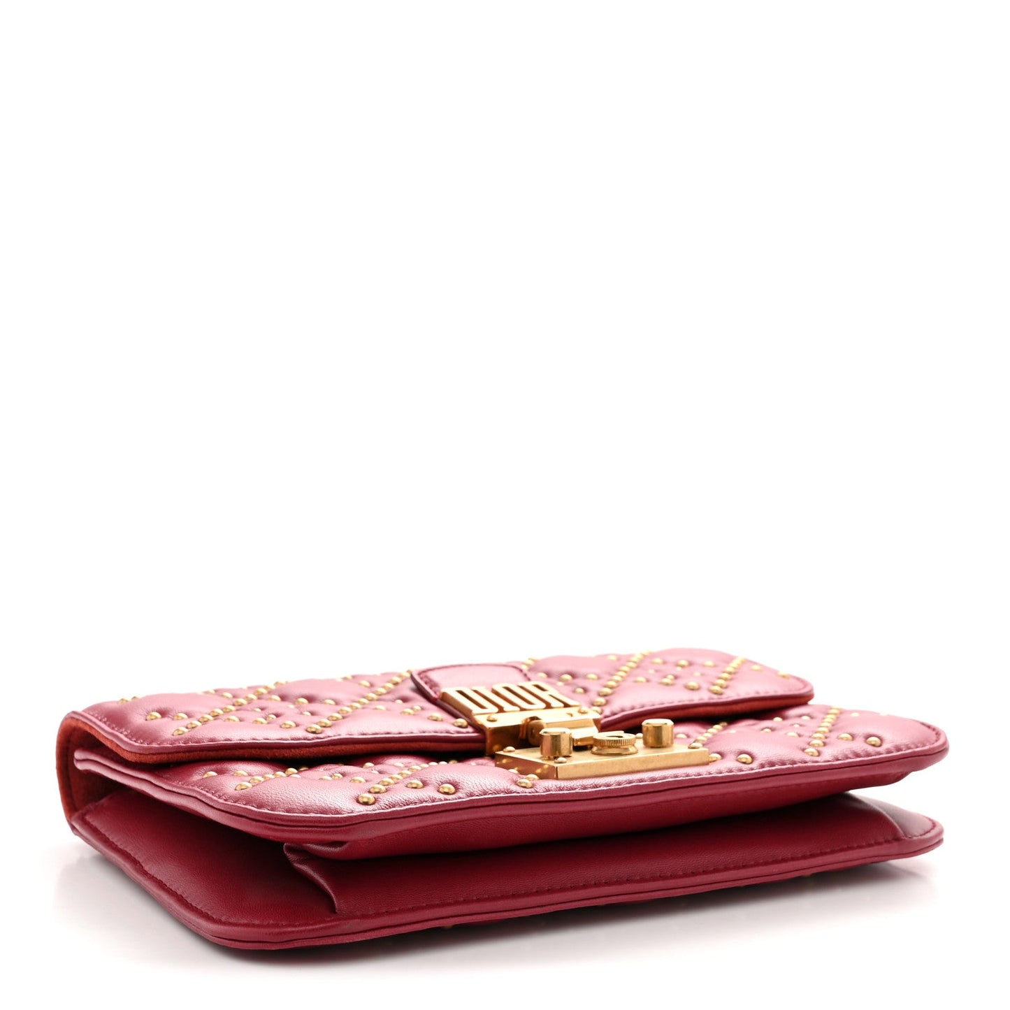 Lambskin Cannage Studded Small Dioraddict Flap Bag Red