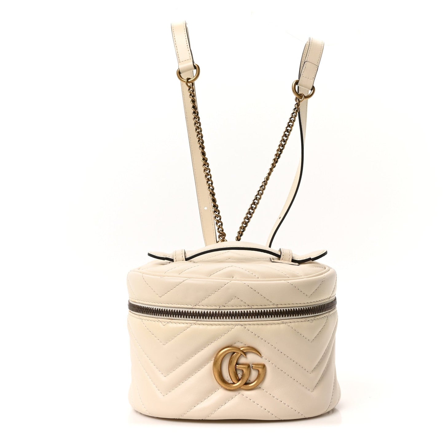Calfskin Matelasse Mini GG Marmont Round Backpack White