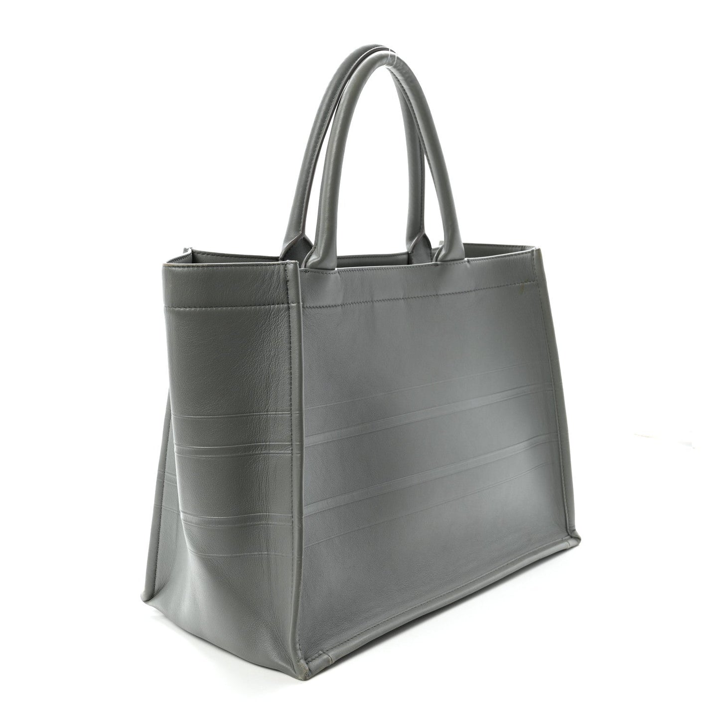 Calfskin Embossed Medium Book Tote Grey Stone