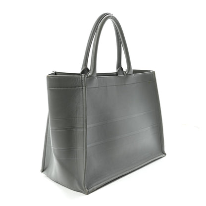 Calfskin Embossed Medium Book Tote Grey Stone