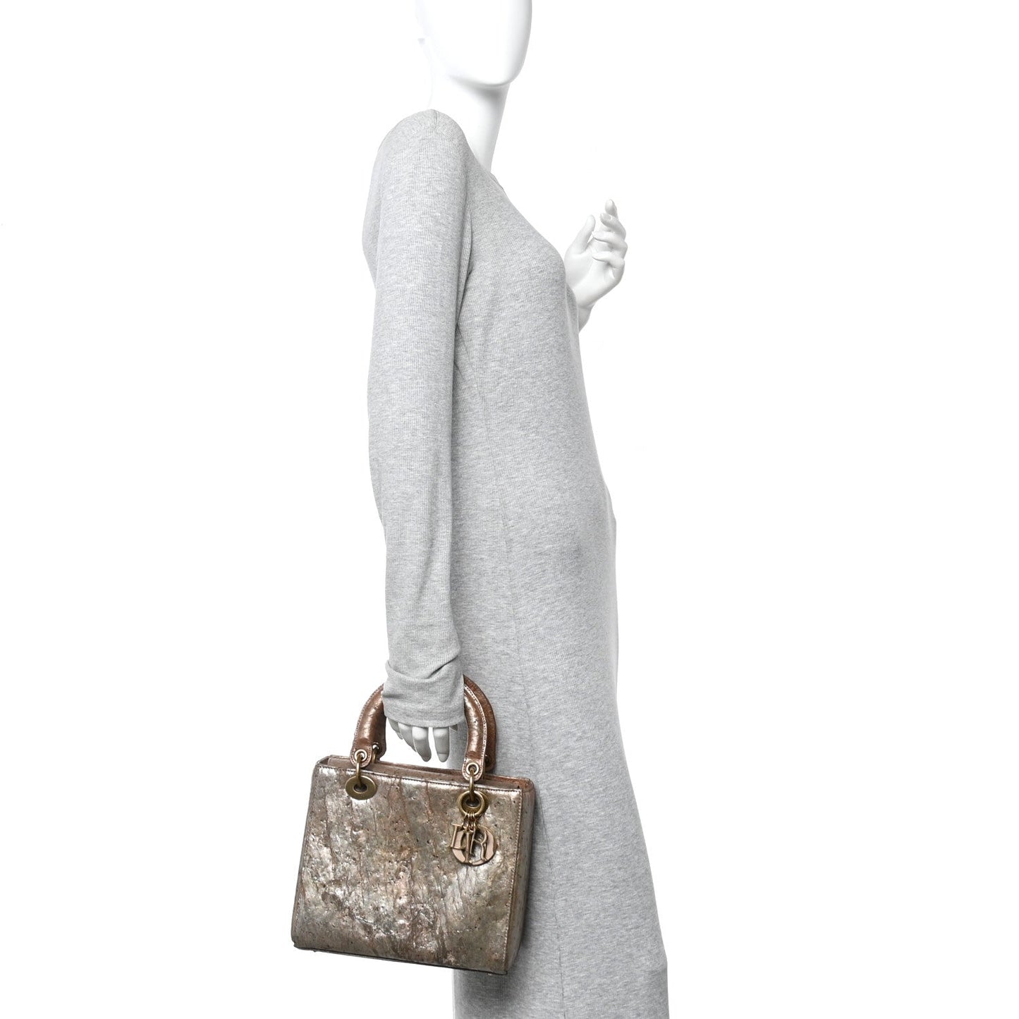 X LEE BUL Treated Calfskin Medium Lady Dior Art Bronze