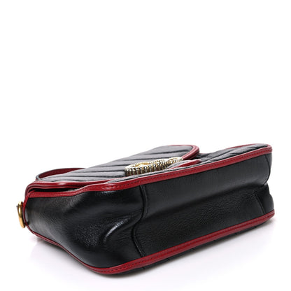 Vintage Effect Calfskin Matelasse Diagonal Mini Torchon GG Marmont Top Handle Shoulder Bag Black Romantic Cherry