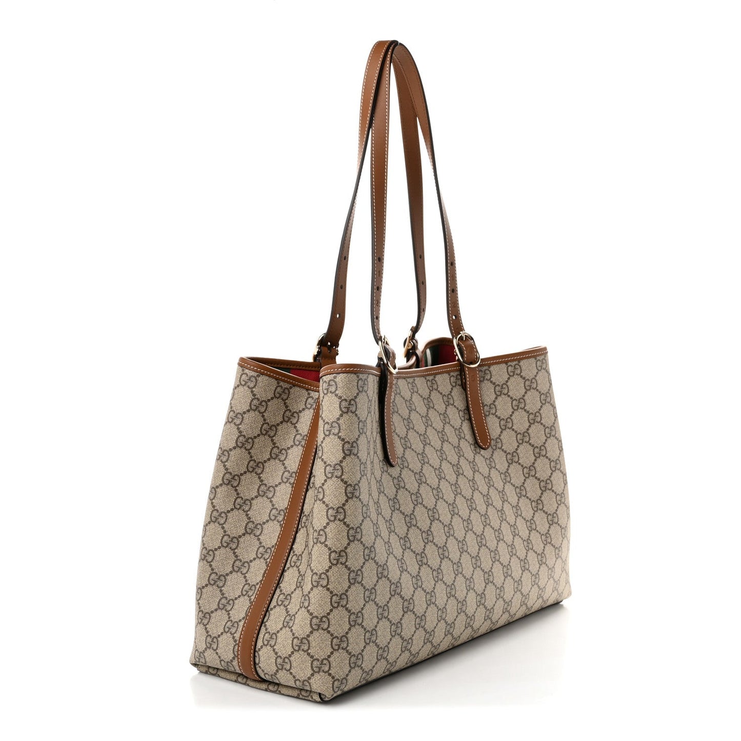 GG Supreme Monogram Emblem Large Tote Bag Beige Dark Brown
