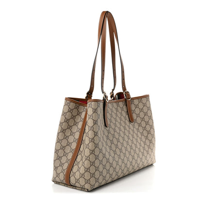 GG Supreme Monogram Emblem Large Tote Bag Beige Dark Brown