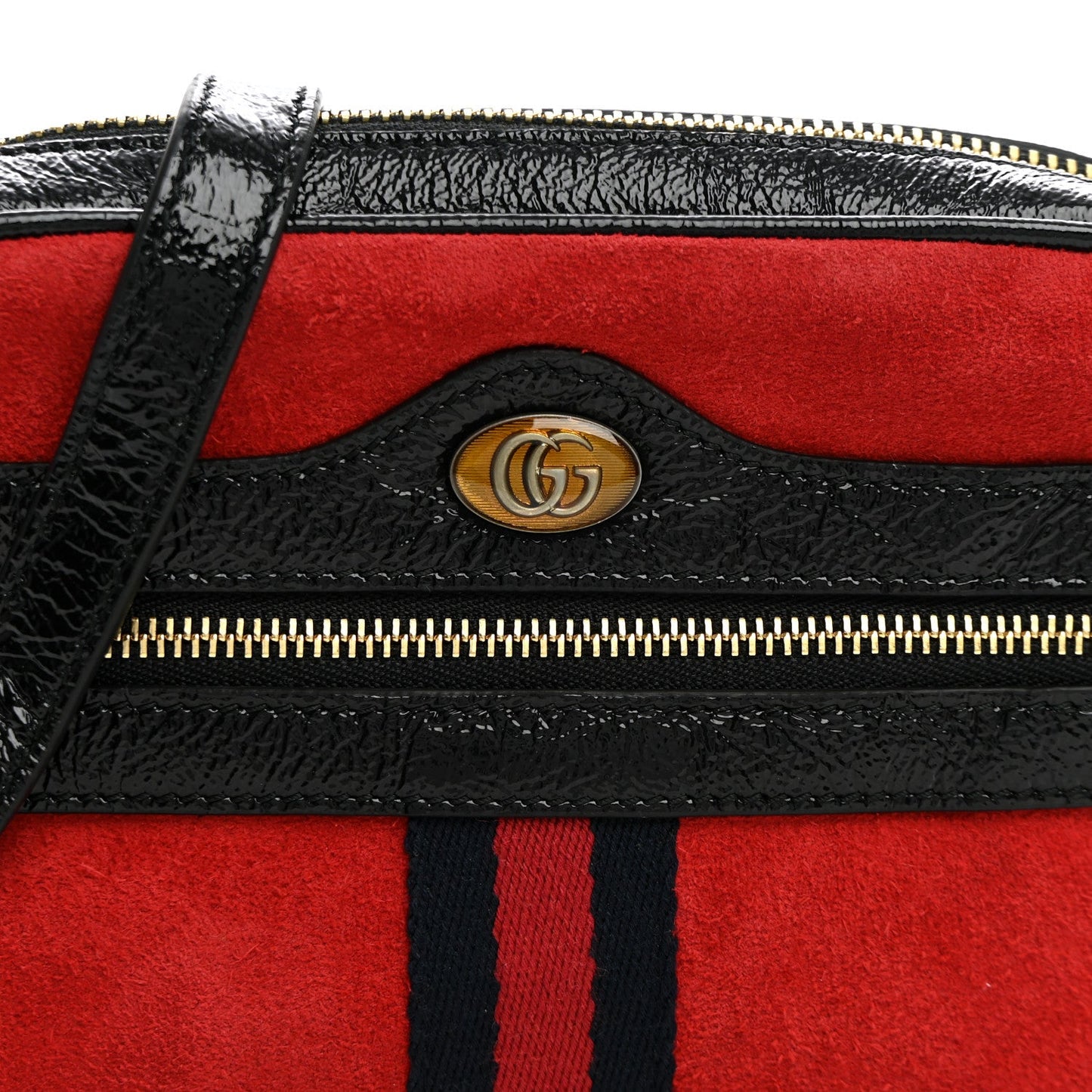 Suede Patent Web Mini Ophidia Shoulder Bag Hibiscus Red Black
