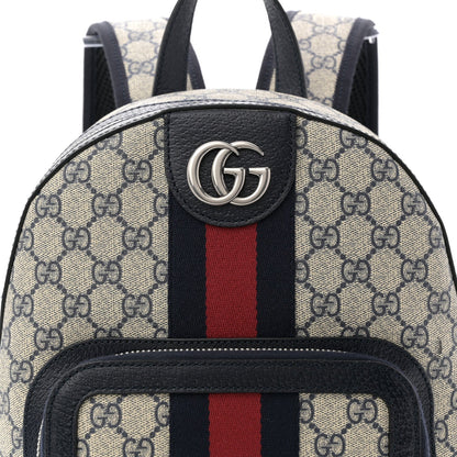 GG Supreme Monogram Textured Dollar Calfskin Web Small Ophidia Day Backpack Beige Blue Black