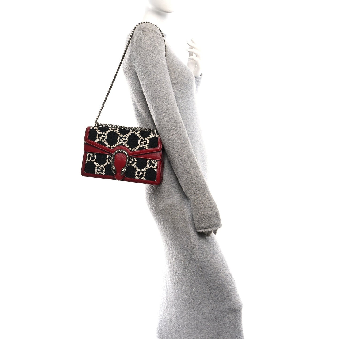 Tweed GG Monogram Small Dionysus Shoulder Bag Black White Romantic Cherry