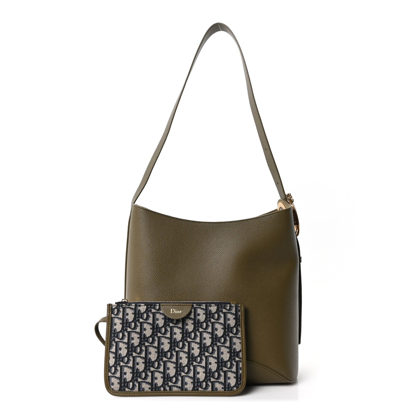 Grained Calfskin Medium Medaillon Bucket Bag Khaki