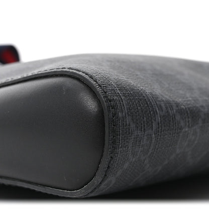 GG Supreme Monogram Appia Calfskin Web Flat Messenger Bag Black Grey