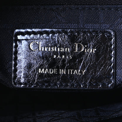 Metallic Crinkled Lambskin Cannage Mini Lady Dior Blue