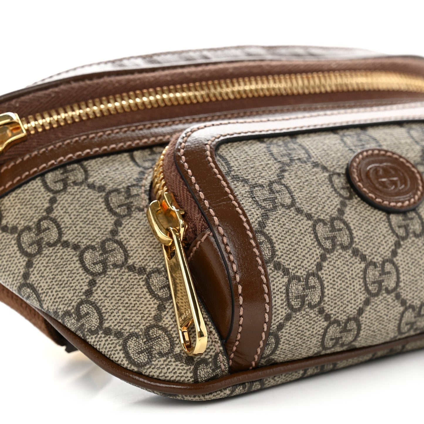 GG Supreme Monogram Textured Calfskin Retro Interlocking G Belt Bag Beige Ebony Brown Sugar