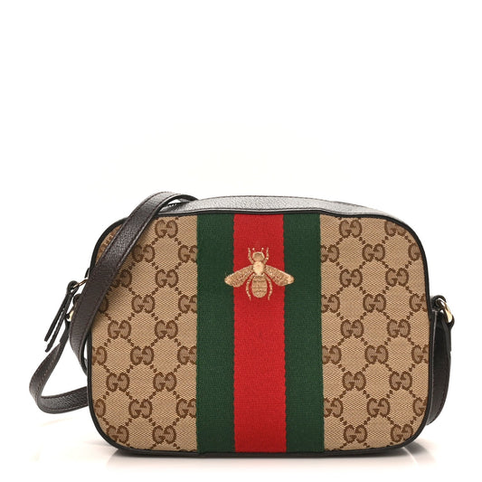 GG Supreme Monogram Web Small Webby Bee Shoulder Bag Dark Brown