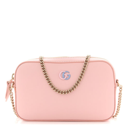 Dollar Calfskin Enamel Super Mini GG Marmont Chain Shoulder Bag Light Pink Blue