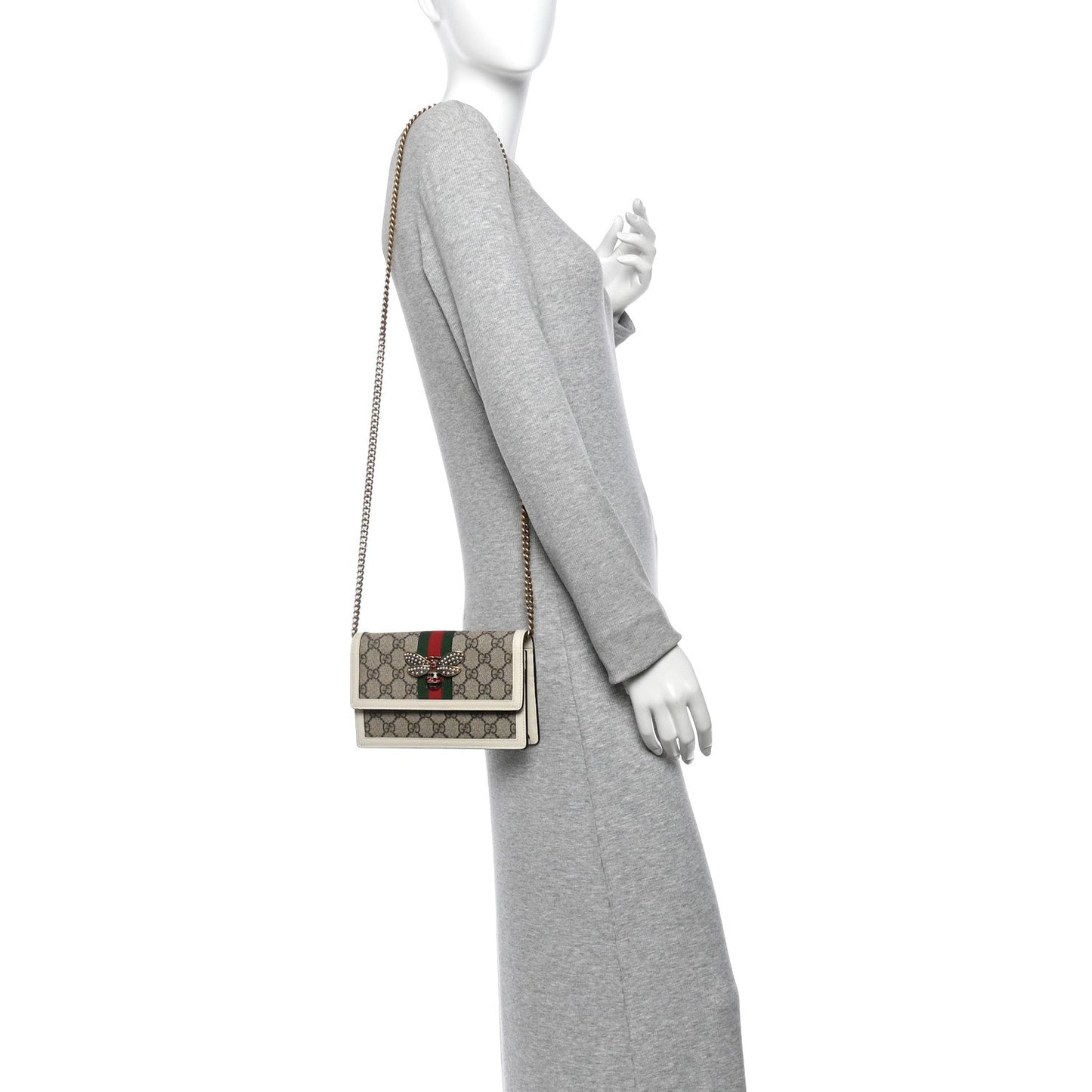 GG Supreme Monogram Web Queen Margaret Chain Wallet White