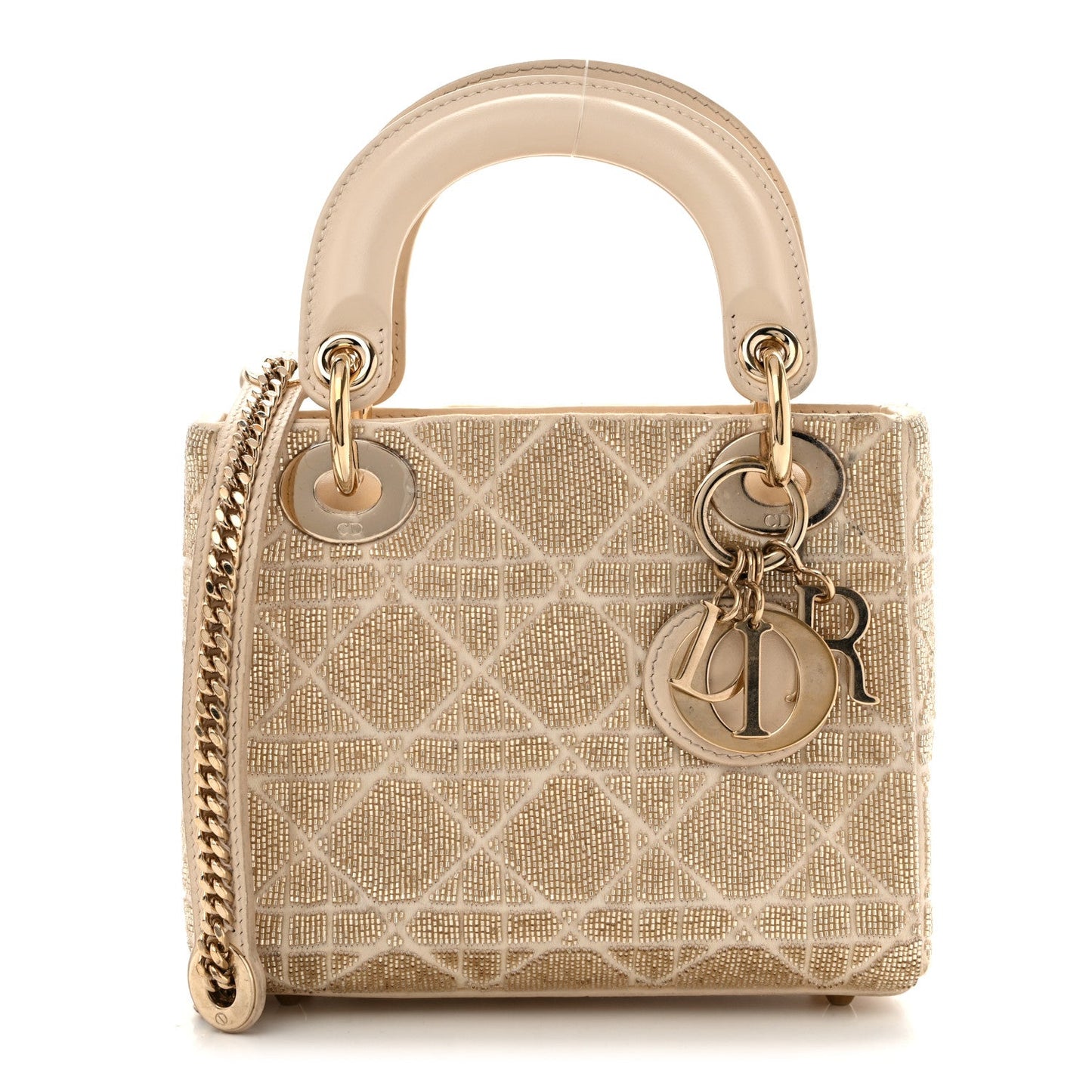Lambskin Cannage Beaded Embroidered Mini Lady Dior Caramel Beige