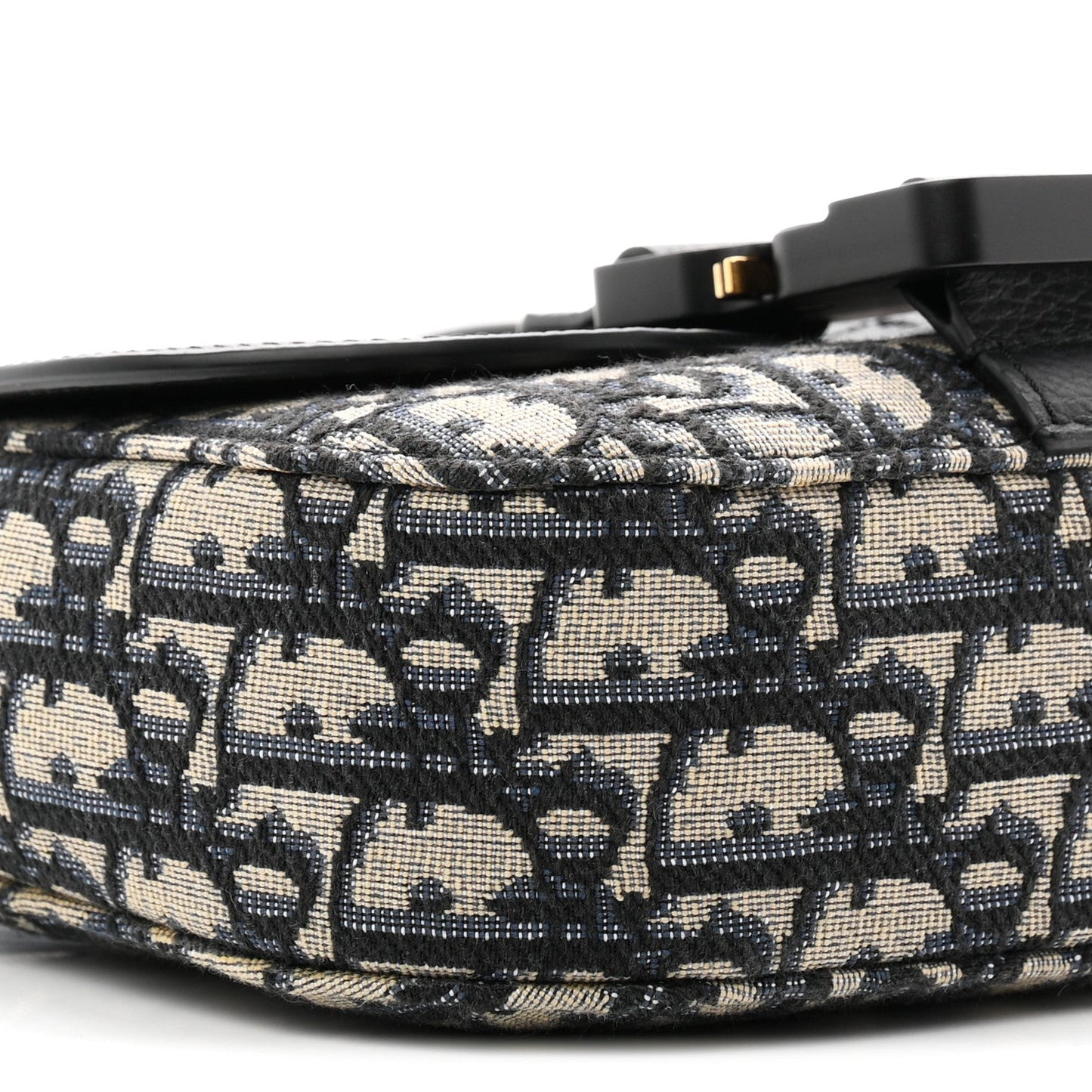 Grained Calfskin Oblique Mini Saddle Messenger Bag With Flap Beige Black