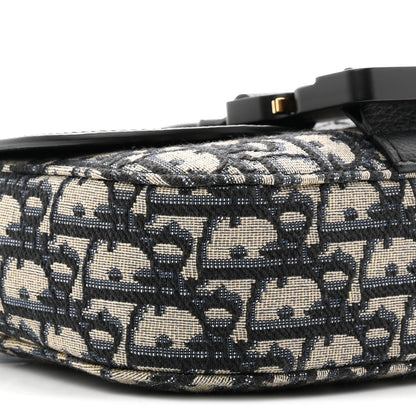 Grained Calfskin Oblique Mini Saddle Messenger Bag With Flap Beige Black