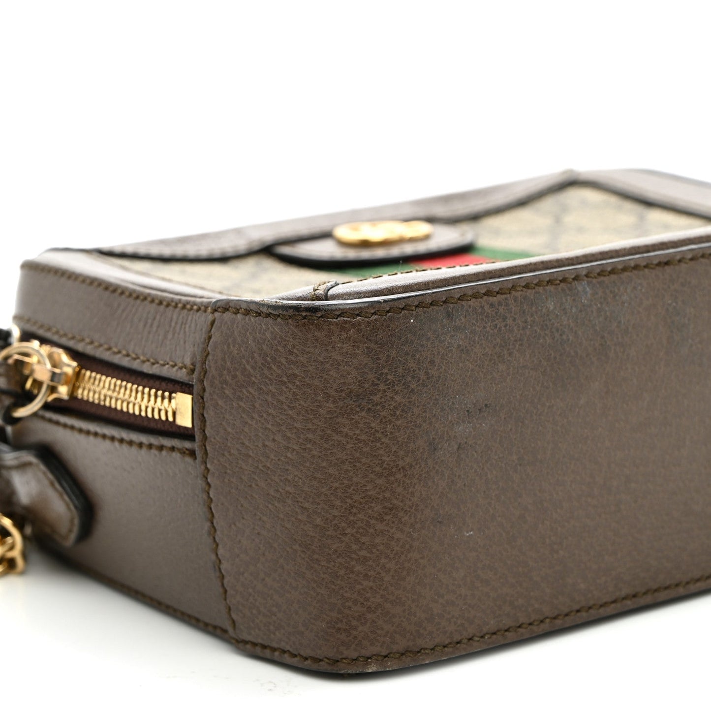 GG Supreme Monogram Mini Ophidia Top Handle Shoulder Bag Brown