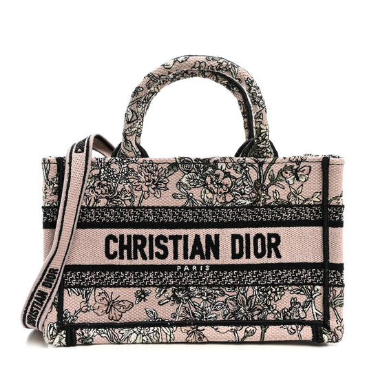 Canvas Embroidered Mini Book Tote With Strap Pink Multicolor