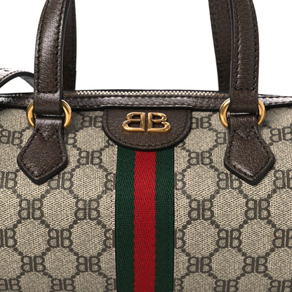X BALENCIAGA BB Supreme Monogram Web Small Ophidia Boston Bag Beige New Acero