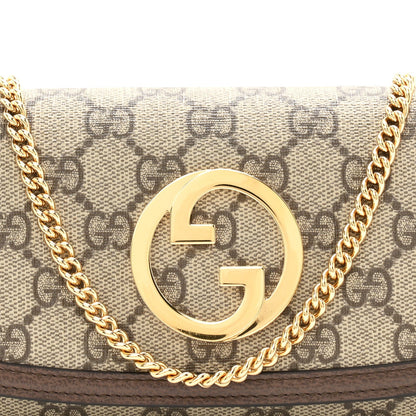 GG Supreme Monogram Textured Dollar Calfskin Blondie Continental Chain Wallet Beige Ebony New Acero