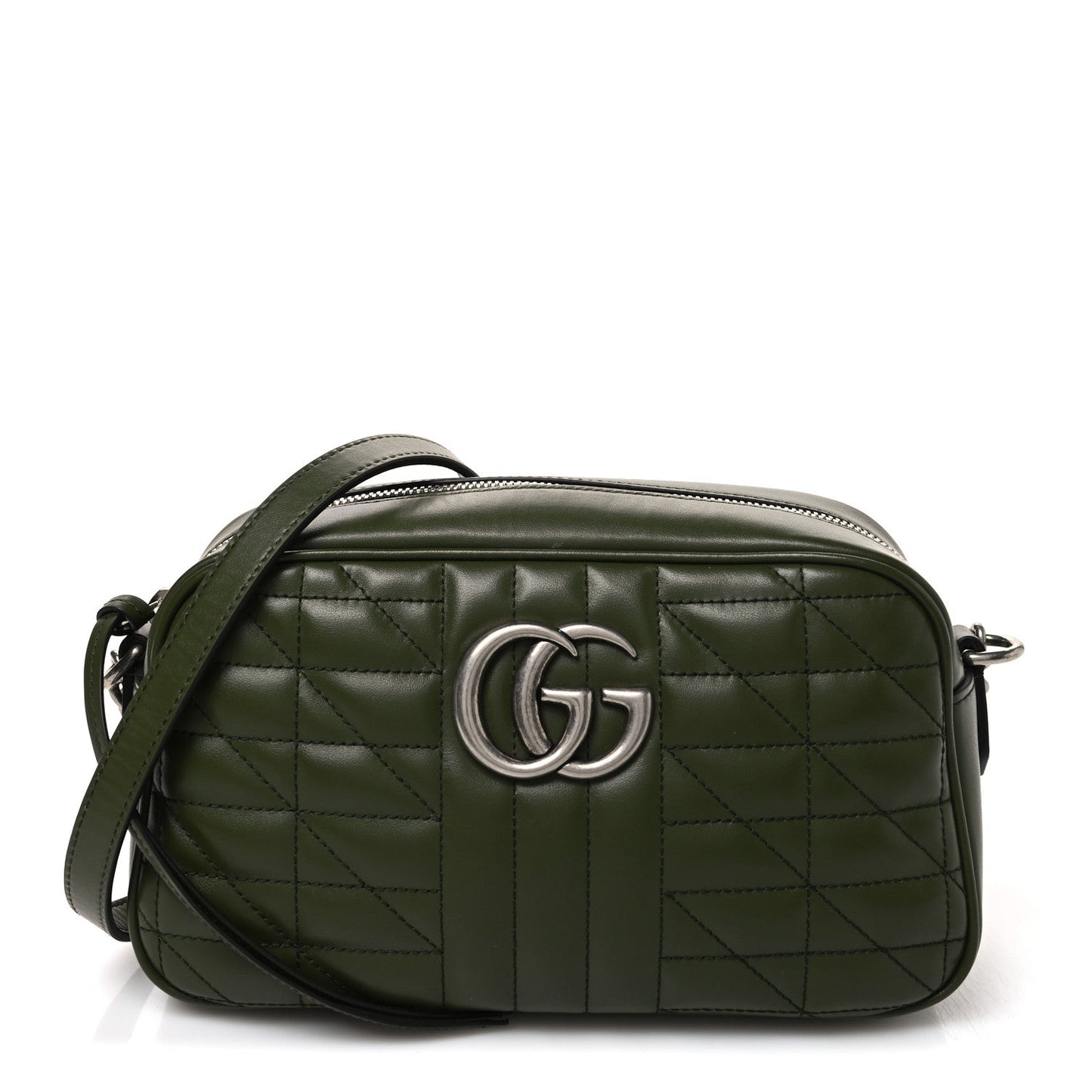 Calfskin Matelasse Aria Small GG Marmont Chain Shoulder Bag Military Wood