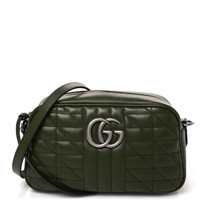 Calfskin Matelasse Aria Small GG Marmont Chain Shoulder Bag Military Wood