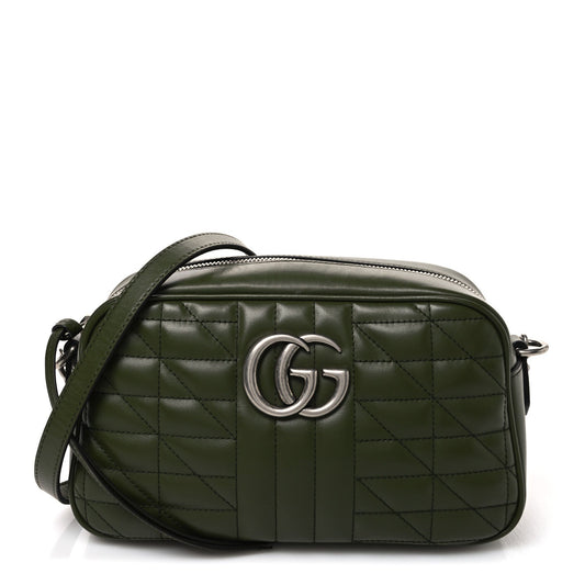 Calfskin Matelasse Aria Small GG Marmont Chain Shoulder Bag Military Wood