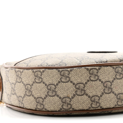 GG Supreme Monogram Azalea Calfskin Mini Retro Interlocking G Half Moon Bag Beige Ebony Brown Sugar